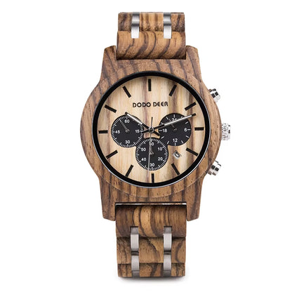 Wood Watches Mens Top Luxury Brand Мужские Часы Stop Watch Quartz Montre Homme Casual Complete Calendar in Gift Box