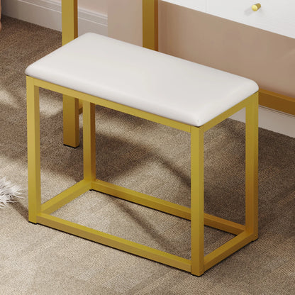 Makeup Vanity Set with LED Lighted Mirror, Makeup Desk with Drawers & Stool, Vanity Table with Hidden Storage Shelves, Makeup Dressing Table Set for Girls,Princess, White