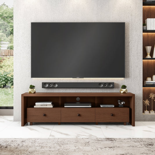 Elegant Modern TV Stand for Tvs up to 75" with Storage, Wood-Like Finish, Hickory Brown RTA-8895-HRY