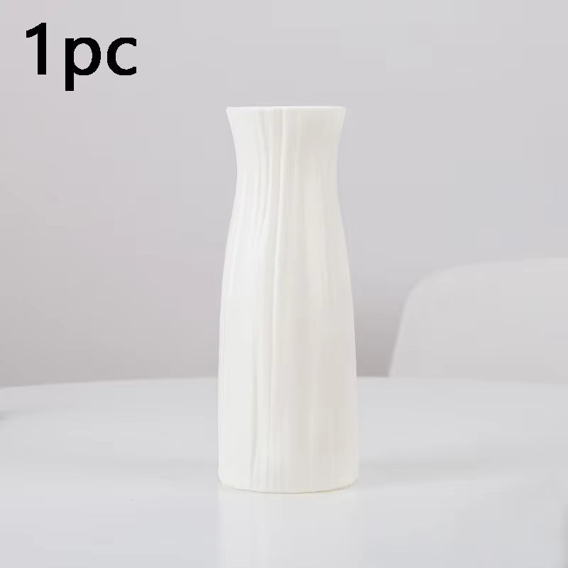 1Pc Modern Flower Vase White Plastic Basket Nordic Home Living Room Decoration Ornament Flower Arrangement