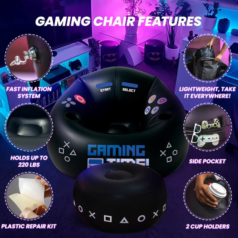 FRANFUSION Inflatable Gaming Chair for Kids & Teens with Cup Holders & Side Pocket up to 220Lbs Capacity Ideal for Gaming Room Decor Bean Bag Couch