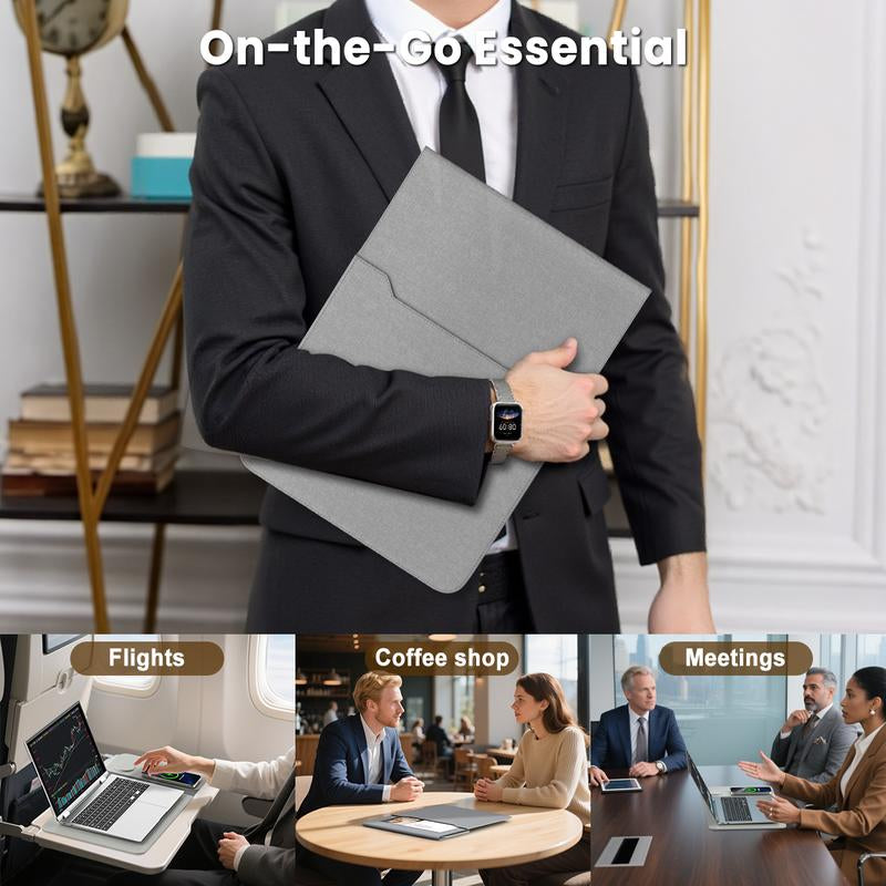Laptop Sleeve with Wireless Charging 12-14", 3 in 1 Multifunctional Fast Charger for Electronic Iphone, Iwatch, Airpods, Office/Travel/Coffee Shop/On-The-Go Tech Organizer Gear Essential Waterproof Accessory