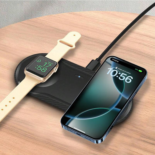 2 in 1 Wireless Charger Station for Iphone 16/15/14/13/12/11/X/XS/XR/8, Dual Fast Wireless Charging Pad Mat for Apple Watch & Airpods