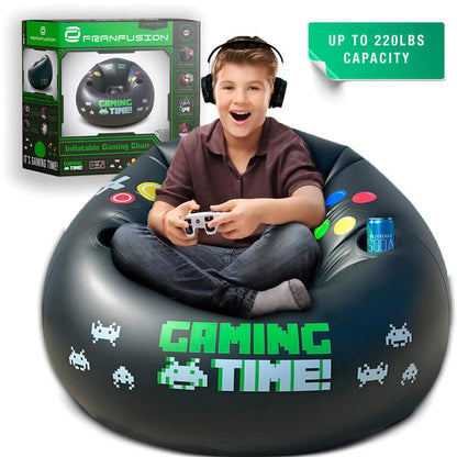 FRANFUSION Inflatable Gaming Chair for Kids & Teens with Cup Holders & Side Pocket up to 220Lbs Capacity Ideal for Gaming Room Decor Bean Bag Couch