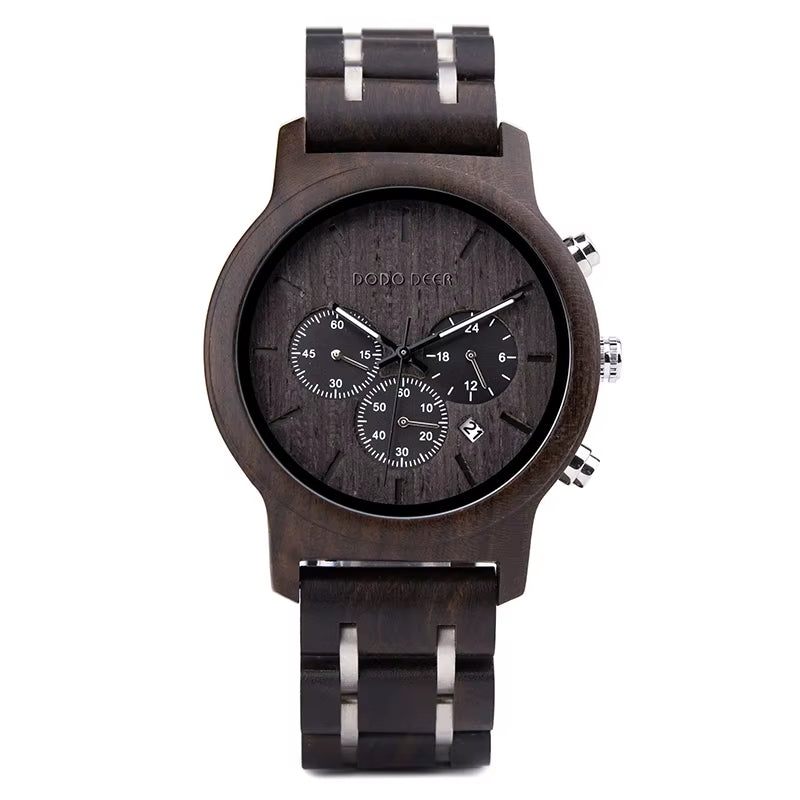 Wood Watches Mens Top Luxury Brand Мужские Часы Stop Watch Quartz Montre Homme Casual Complete Calendar in Gift Box
