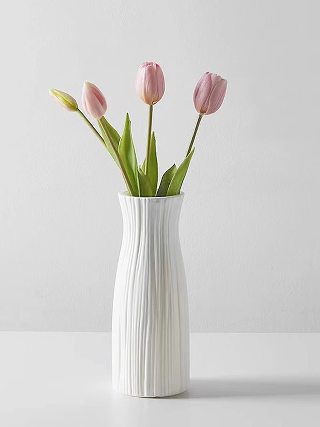 1Pc Modern Flower Vase White Plastic Basket Nordic Home Living Room Decoration Ornament Flower Arrangement