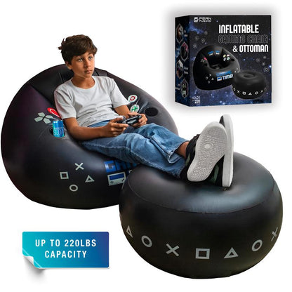 FRANFUSION Inflatable Gaming Chair for Kids & Teens with Cup Holders & Side Pocket up to 220Lbs Capacity Ideal for Gaming Room Decor Bean Bag Couch