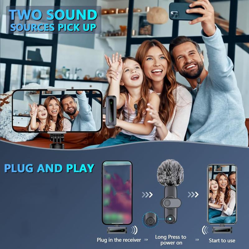 HITOZON Wireless Lavalier Microphone for iPhone & Android – Plug-and-Play Pro Mic for Clear Audio, Perfect for TikTok, YouTube, Interviews, and More!