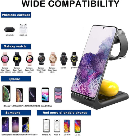 Wireless Charger, 3 in 1 Fast Wireless Charging Station for Samsung Galaxy S21/S20/S10/S9/Plus/Note 20 Ultra/Note 10, Galaxy Watch Active 2, Gear S2/S3