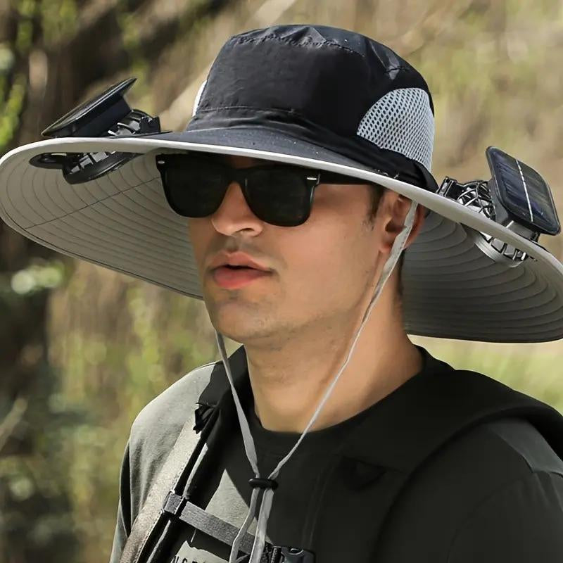 2025 New Solar Fan Outdoor Fishing Hat-Solar Sun Protection Sun Hat with Fan Solar Fan Hat Dual Power Supply Fan Outdoor Fan Solar Fan Hat with Adjustable Angle