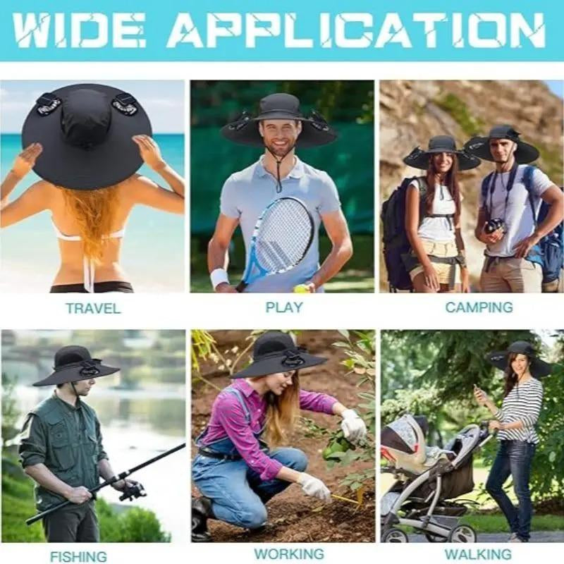 2025 New Solar Fan Outdoor Fishing Hat-Solar Sun Protection Sun Hat with Fan Solar Fan Hat Dual Power Supply Fan Outdoor Fan Solar Fan Hat with Adjustable Angle