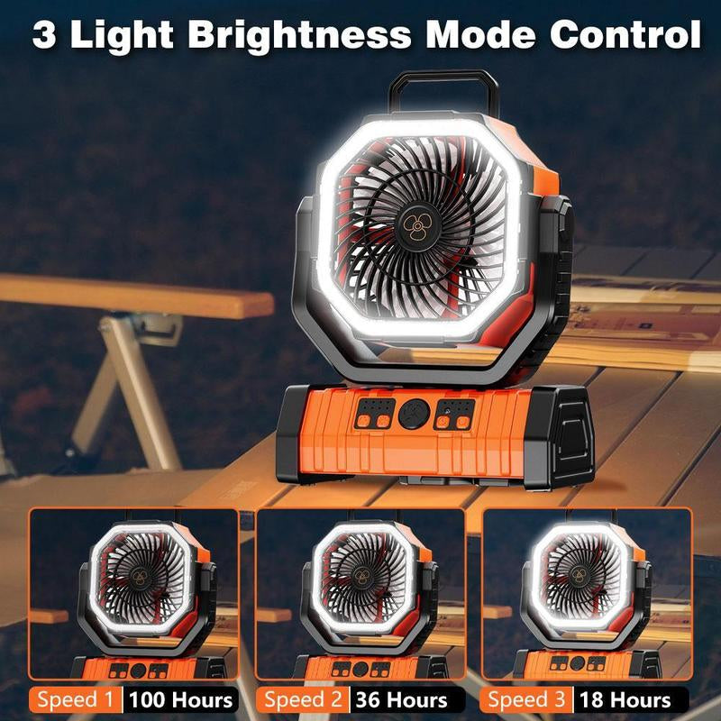 Camping Fan Rechargeable with LED Lantern Portable Fans, 20000Mah Battery Powered Travel Fan with 1-8 Hour Timing Function, 270° Head Rotation, 4 Speeds Settings for Tents, Office, Desk, Camping and Fishing