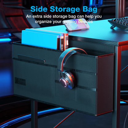 48 Inch Large Office Desk with Storage Shelve, Gaming Table with Power Outletsfor Large Spaces, Black Carbon