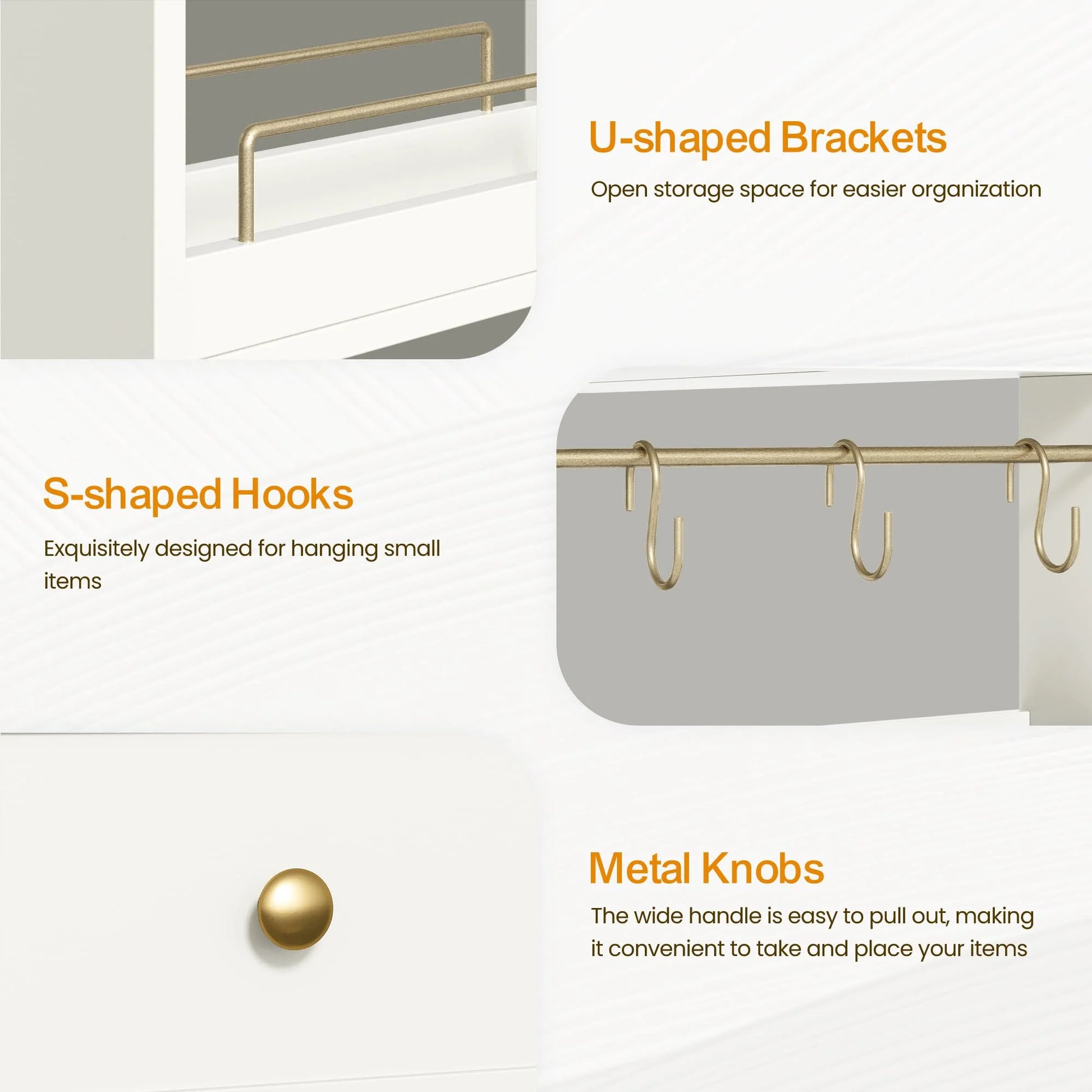 6 Drawer Dresser and Vanity, Extendable Corner Vanity Desk and Dresser Combo with 3 Side Shelves, Wood Dressing Table for Bedroom, Dressing Room, White