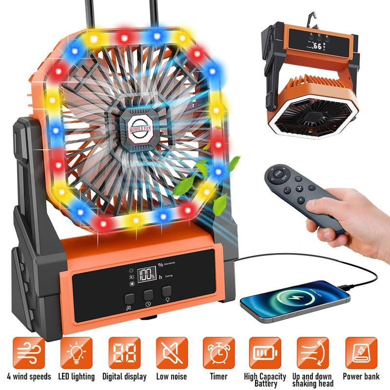 Camping Fan Rechargeable with LED Lantern Portable Fans, 20000Mah Battery Powered Travel Fan with 1-8 Hour Timing Function, 270° Head Rotation, 4 Speeds Settings for Tents, Office, Desk, Camping and Fishing