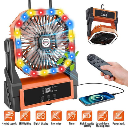 Camping Fan Rechargeable with LED Lantern Portable Fans, 20000Mah Battery Powered Travel Fan with 1-8 Hour Timing Function, 270° Head Rotation, 4 Speeds Settings for Tents, Office, Desk, Camping and Fishing