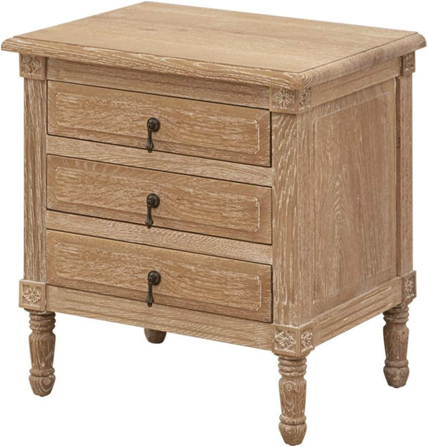 Oak Nightstand with 3 Drawers, Wood Bedside Table Cabinet, Bedroom Furniture with Solid Wood Legs, Large Storage Space, Accent End Table for Home Office (1PC Oak)