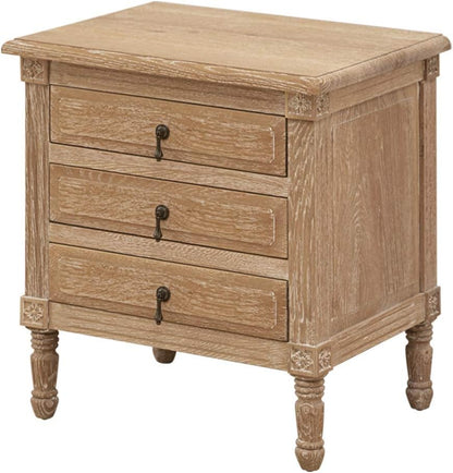 Oak Nightstand with 3 Drawers, Wood Bedside Table Cabinet, Bedroom Furniture with Solid Wood Legs, Large Storage Space, Accent End Table for Home Office (1PC Oak)