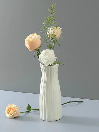 1Pc Modern Flower Vase White Plastic Basket Nordic Home Living Room Decoration Ornament Flower Arrangement