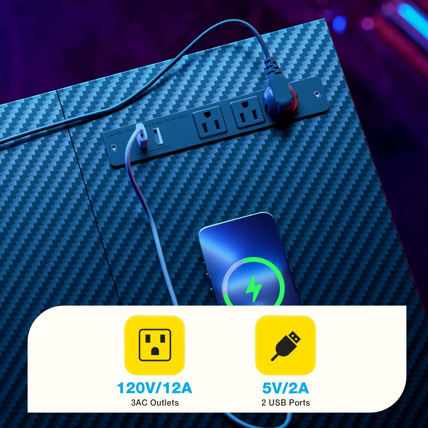 48 Inch Large Office Desk with Storage Shelve, Gaming Table with Power Outletsfor Large Spaces, Black Carbon