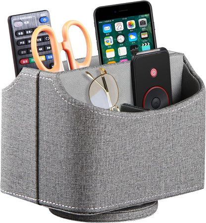 Leather 360°Rotatable Remote Control Holder,Nightstand TV Remote Caddy,Office Supplies Desktop Organizer,Spinning Storage Box for Pen,Mail,Phone,Dvd, Blu-Ray, Media Player, Heater Controllers