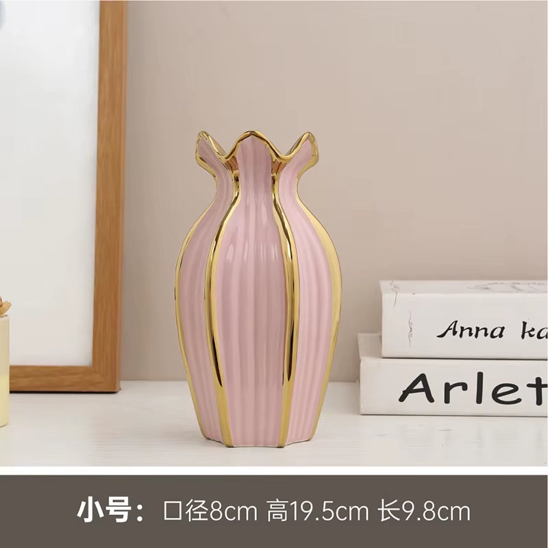Simple rdic Ceramic Vase Modern Electroplating Ornaments Creative Light Luxury Handicraft Living Room Flower Arrangement Home