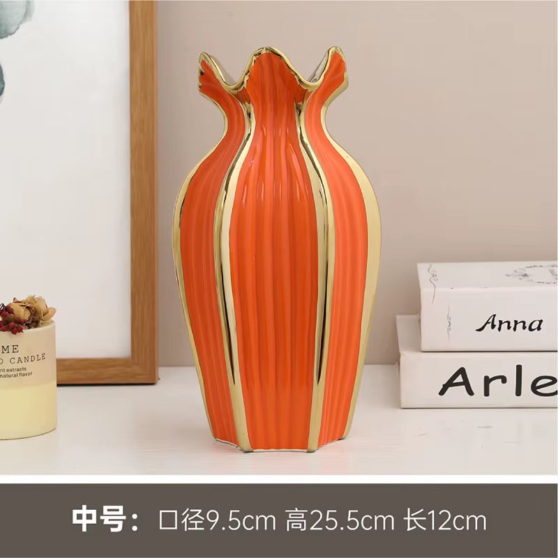 Simple rdic Ceramic Vase Modern Electroplating Ornaments Creative Light Luxury Handicraft Living Room Flower Arrangement Home