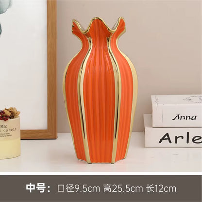 Simple rdic Ceramic Vase Modern Electroplating Ornaments Creative Light Luxury Handicraft Living Room Flower Arrangement Home