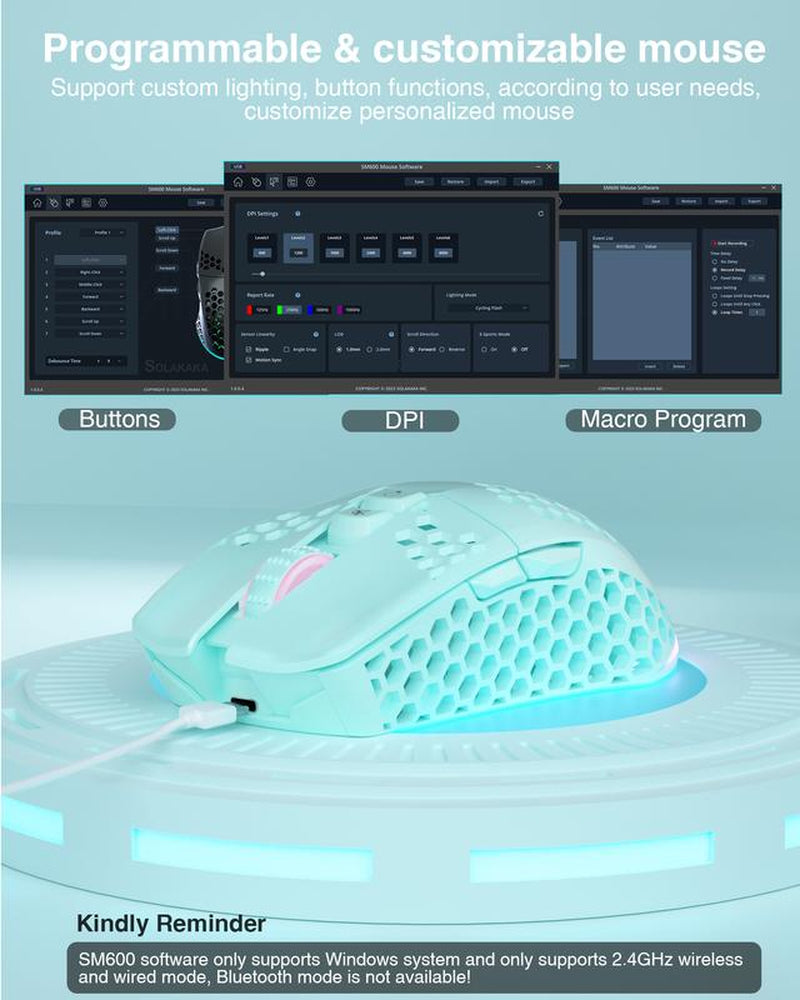 SM600 Wireless Gaming Mouse, Rechargeable Tri-Mode Connection, Ergonomic Mouse, RB Light PC Gaming Mouse, Gaming Accessories, Computer Office Dealsforyoudays