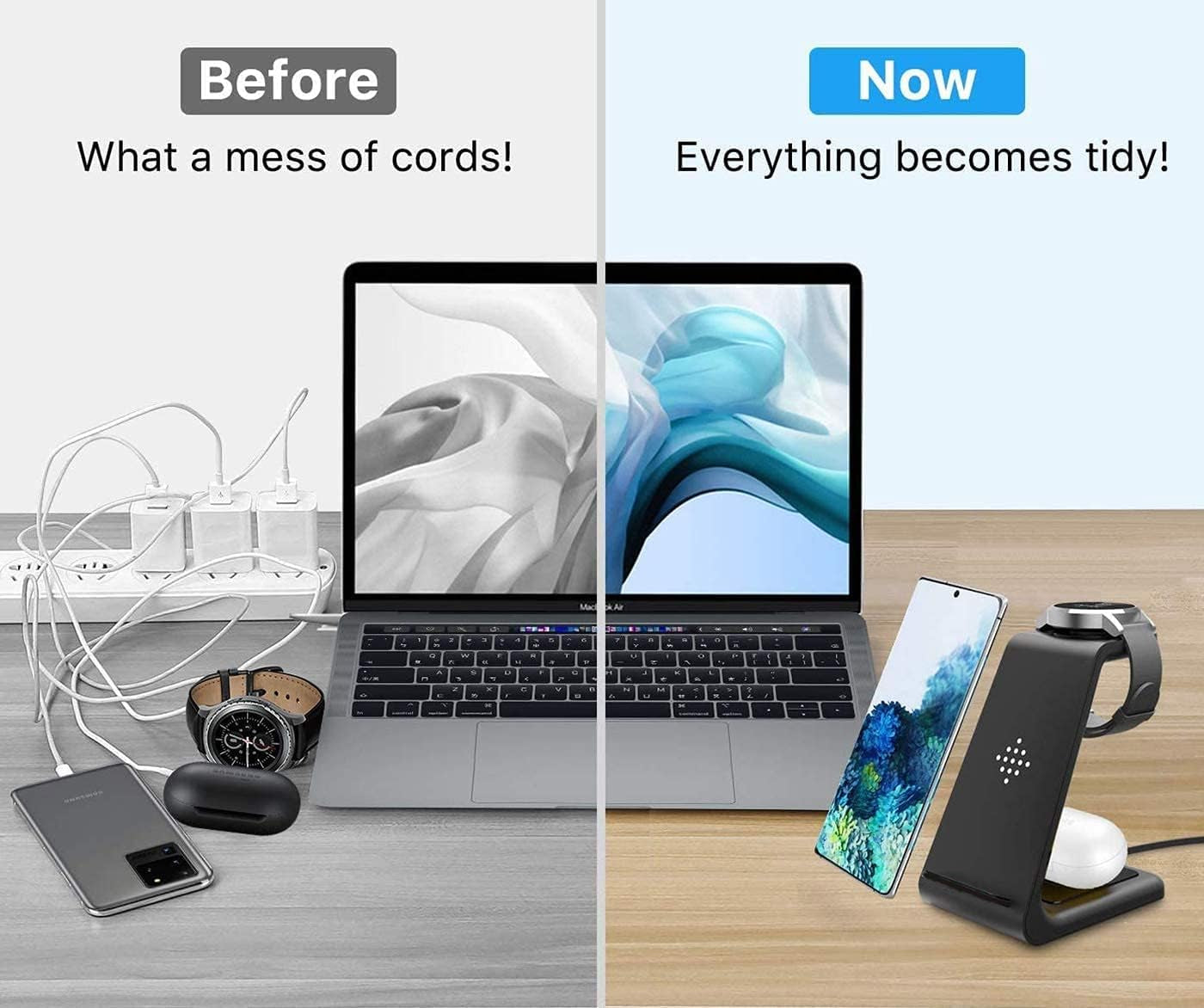 Wireless Charger, 3 in 1 Fast Wireless Charging Station for Samsung Galaxy S21/S20/S10/S9/Plus/Note 20 Ultra/Note 10, Galaxy Watch Active 2, Gear S2/S3