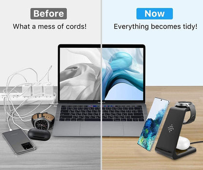 Wireless Charger, 3 in 1 Fast Wireless Charging Station for Samsung Galaxy S21/S20/S10/S9/Plus/Note 20 Ultra/Note 10, Galaxy Watch Active 2, Gear S2/S3