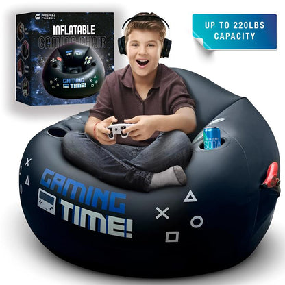 FRANFUSION Inflatable Gaming Chair for Kids & Teens with Cup Holders & Side Pocket up to 220Lbs Capacity Ideal for Gaming Room Decor Bean Bag Couch