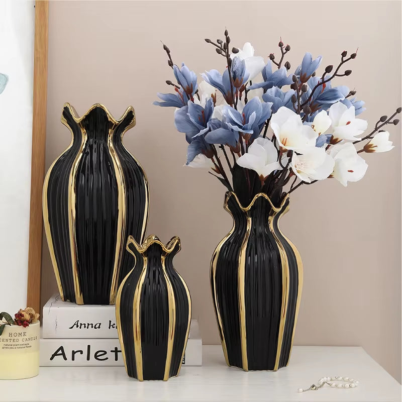 Simple rdic Ceramic Vase Modern Electroplating Ornaments Creative Light Luxury Handicraft Living Room Flower Arrangement Home
