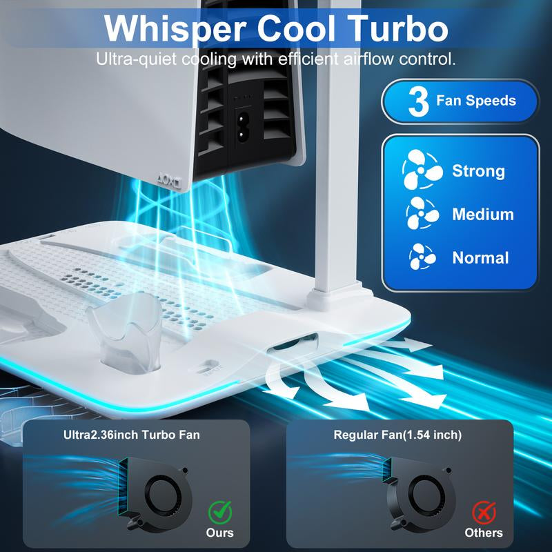 APTGAME Cooling Station for PS5 Slim & Playstation 5 Pro Console,Headset Holder PS5 Accessories Dual Controller Charging Station for PS 5 Controllers, 7 RGB Light, 5 Game Slots,Don Fit the Regular PS5 Wearable Ps5 Accessories Men Gadgets Controller